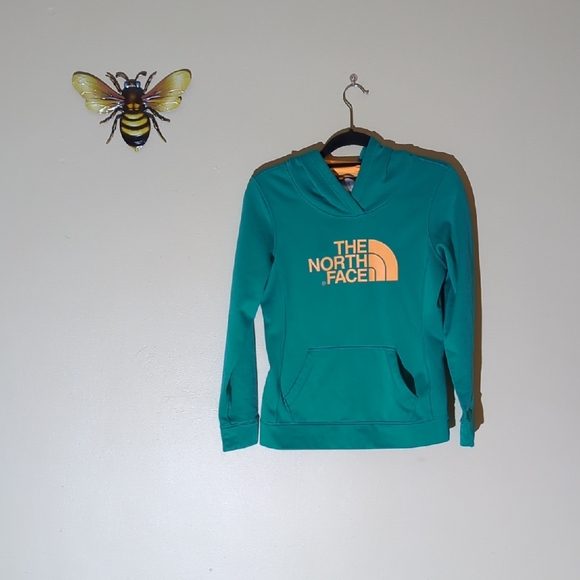 The North Face Tops - The North Face Green Hoodie with Orange Logo Size Small
